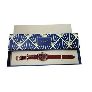 Stauer Watch Womens Red Rouge 51465 Rose Gold Tonneau Crystal Leather New Box
